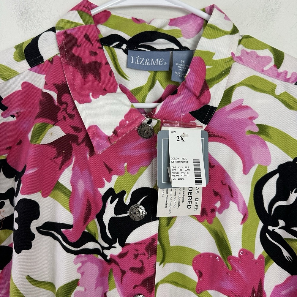LIZ & ME Floral Lightweight Jacket Womens 2X Beaded Embroidered Tropical‎ New - Picture 2 of 10